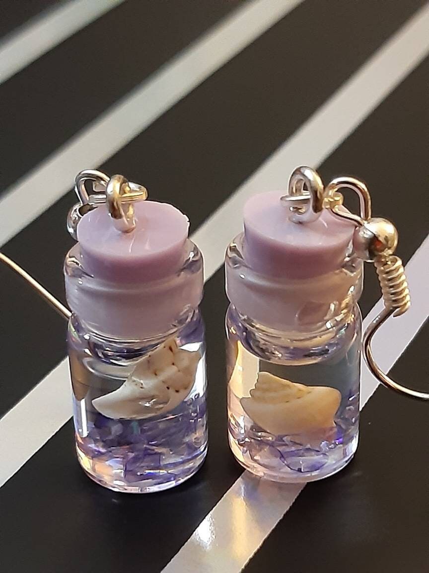 Shell in a Bottle Drop Earrings Cute Drop Earrings High Quality Hook Earrings for Gifts  Free shipping