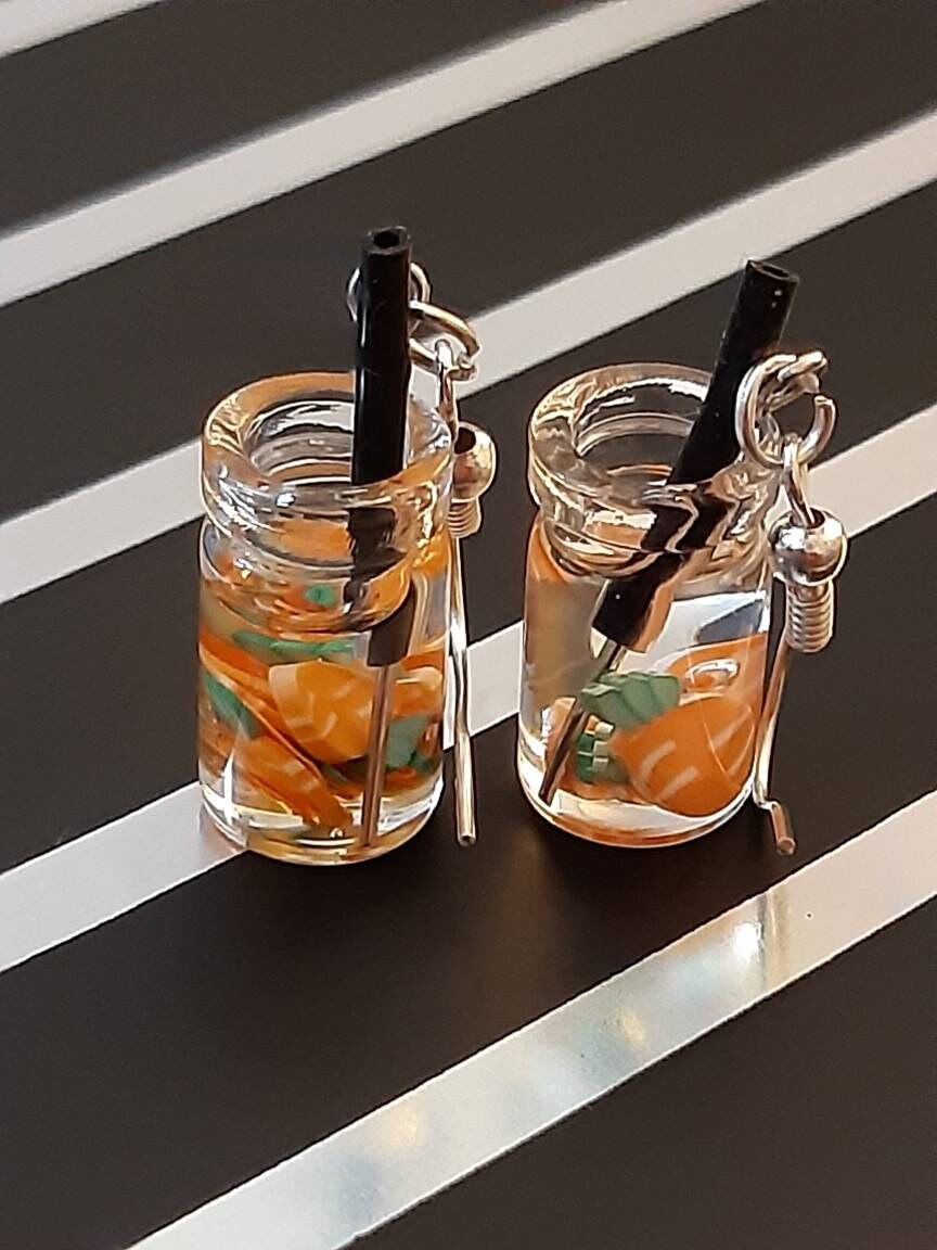 3D Cute Boba Fruit Bottle Earrings Watermelon, Apple, Orange, Grape, Strawberry, Banana, Lemon, Flower Earrings Free Shipping