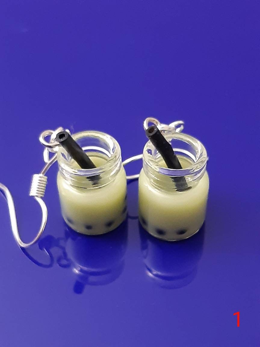 3D Boba Tea Earrings Cute Milk Tea Dangle Earrings USA Flag Earrings Stainless Steel Hook Funny Earrings Glass Bottle Earring Free shipping