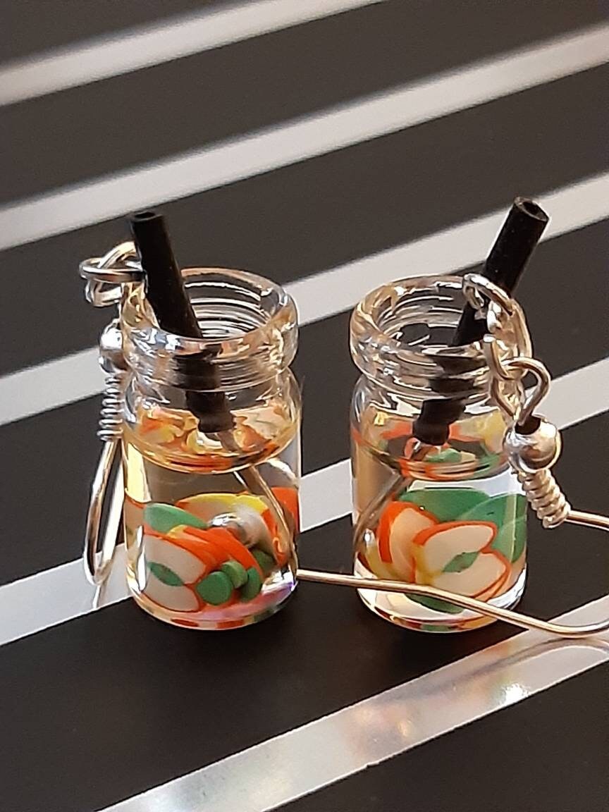 3D Cute Boba Fruit Bottle Earrings Watermelon, Apple, Orange, Grape, Strawberry, Banana, Lemon, Flower Earrings Free Shipping