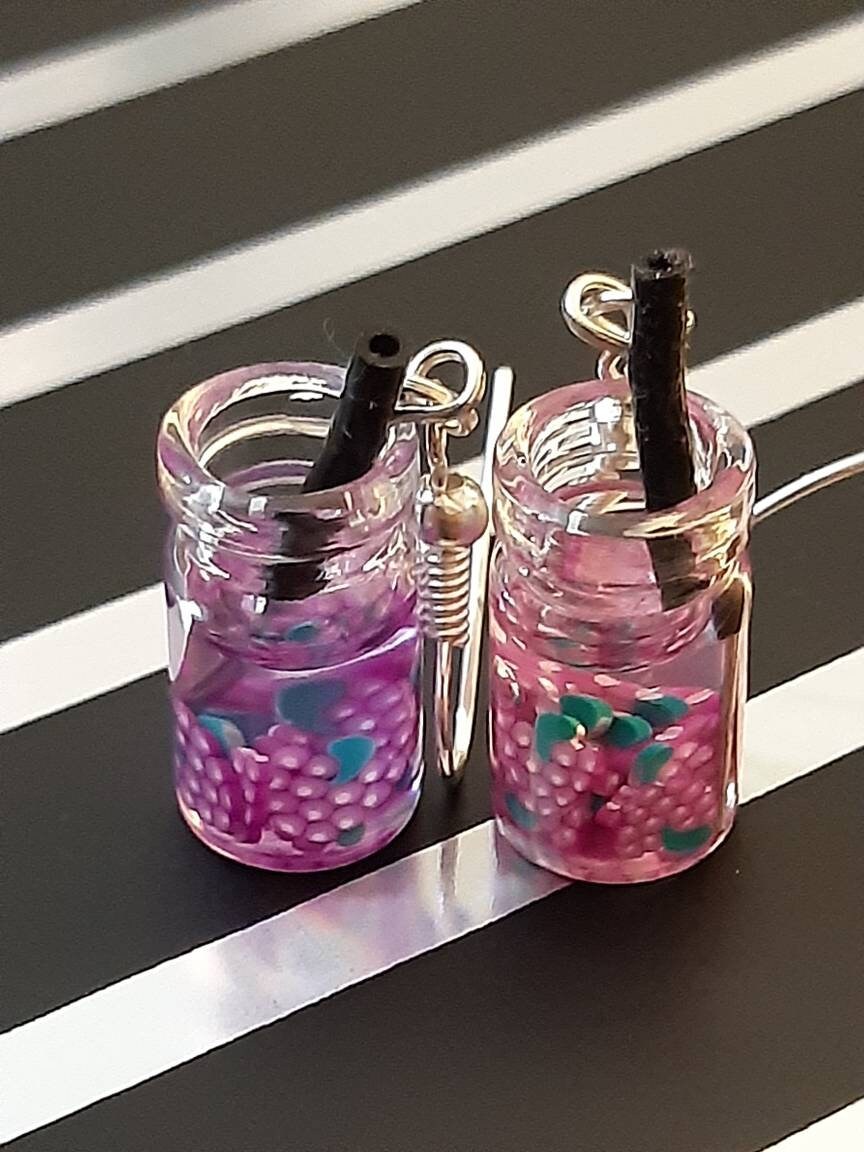 3D Cute Boba Fruit Bottle Earrings Watermelon, Apple, Orange, Grape, Strawberry, Banana, Lemon, Flower Earrings Free Shipping