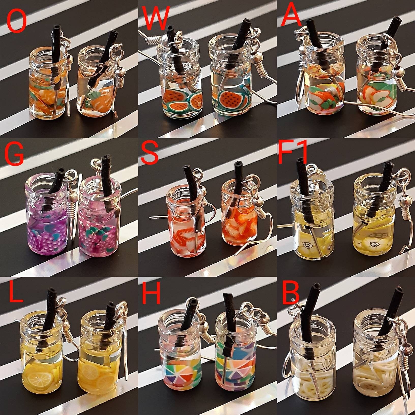 3D Cute Boba Fruit Bottle Earrings Watermelon, Apple, Orange, Grape, Strawberry, Banana, Lemon, Flower Earrings Free Shipping