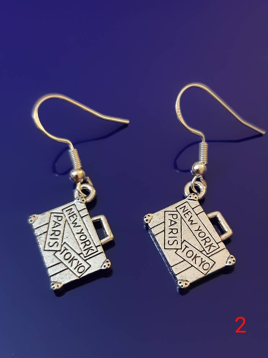 Passport Earrings Travel Bag Earrings New York Paris Tokyo Travel Bag Earrings 925 Sterling Silver Hook Free Shipping