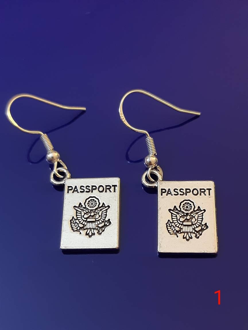 Passport Earrings Travel Bag Earrings New York Paris Tokyo Travel Bag Earrings 925 Sterling Silver Hook Free Shipping