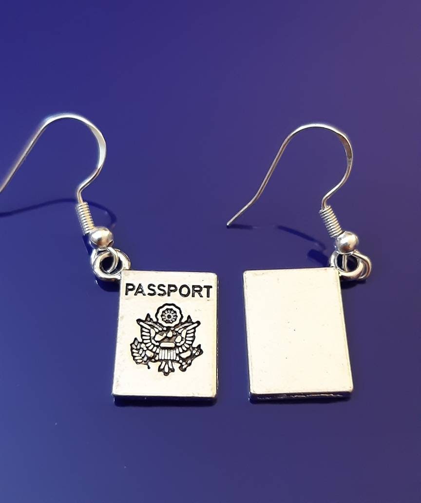 Passport Earrings Travel Bag Earrings New York Paris Tokyo Travel Bag Earrings 925 Sterling Silver Hook Free Shipping