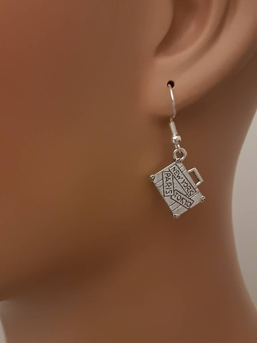 Passport Earrings Travel Bag Earrings New York Paris Tokyo Travel Bag Earrings 925 Sterling Silver Hook Free Shipping