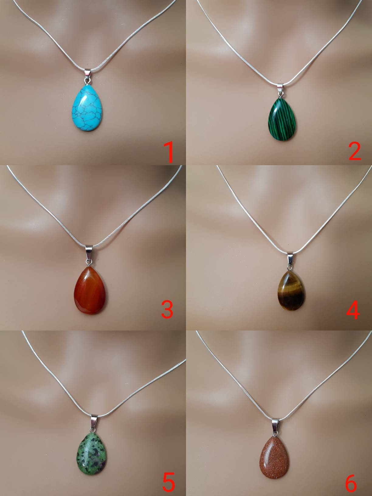 Handmade Natural Stone Water Drop Necklace Crystal Quartz Stone Charm with 925 Silver Plated Chain 12 Style Choices Free Shipping