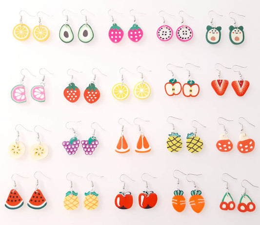 Teeny Trendy Fruit Earrings Lightweight Apple Orange Dragonfruit Strawberry Banana Watermelon Lemon Pineapple Grapes - 21 Patton Earrings