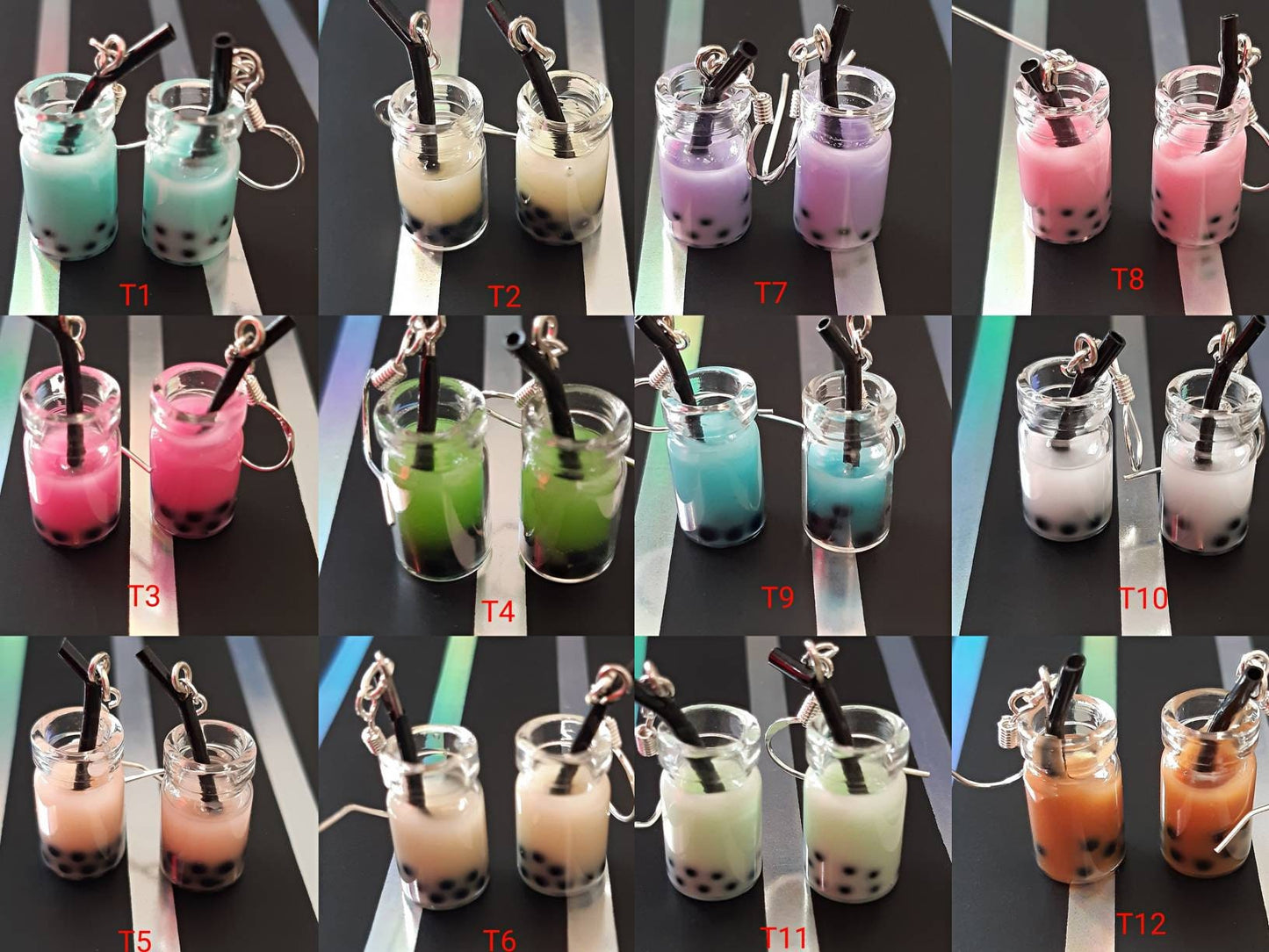 3D Boba Tea Earrings Cute Milk Tea Dangle Earrings USA Flag Earrings Stainless Steel Hook Funny Earrings Glass Bottle Earring Free shipping