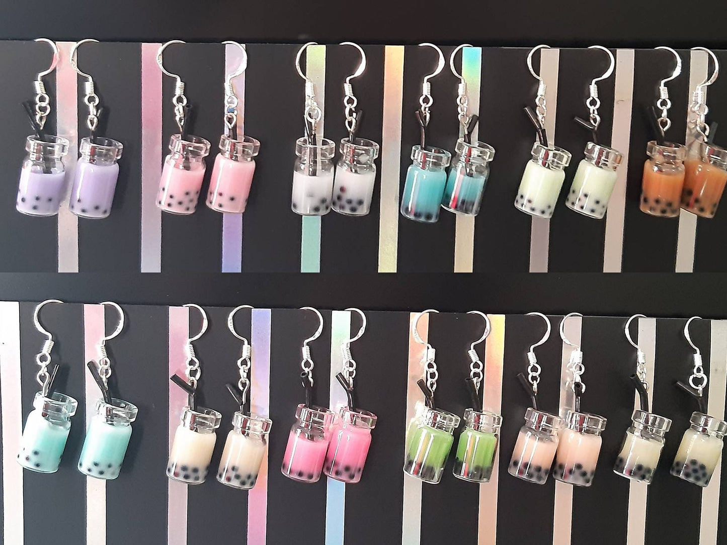 3D Boba Tea Earrings Cute Milk Tea Dangle Earrings USA Flag Earrings Stainless Steel Hook Funny Earrings Glass Bottle Earring Free shipping