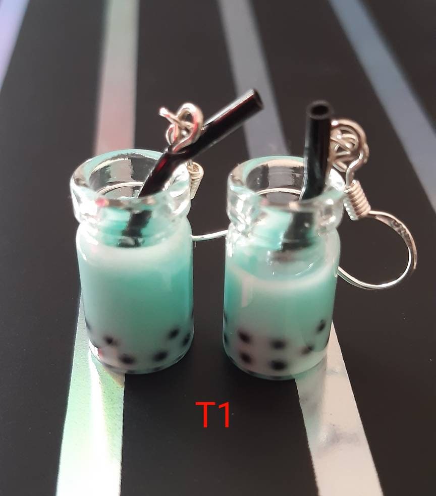 3D Boba Tea Earrings Cute Milk Tea Dangle Earrings USA Flag Earrings Stainless Steel Hook Funny Earrings Glass Bottle Earring Free shipping