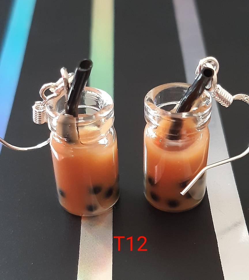 3D Boba Tea Earrings Cute Milk Tea Dangle Earrings USA Flag Earrings Stainless Steel Hook Funny Earrings Glass Bottle Earring Free shipping