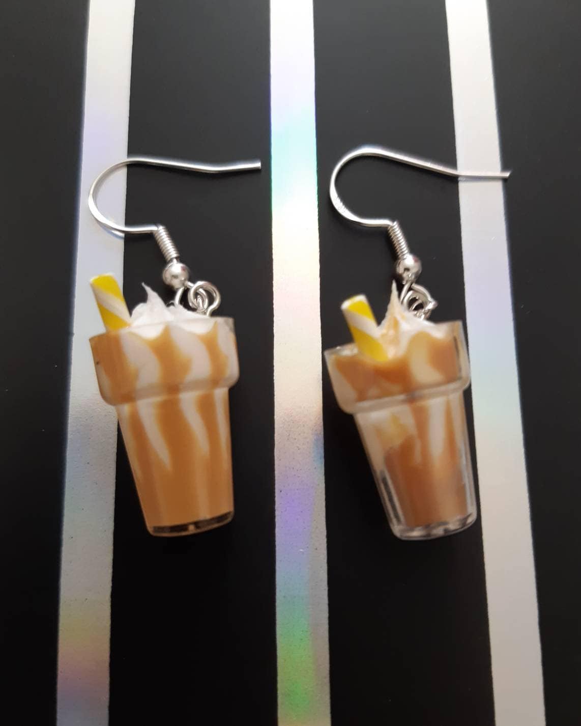 3D Milkshake Earrings Candy Cane, Blueberry Restberry Carmel Sundae Earrings Dessert Earrings 925 Sterling Silver Hooks Free Shipping