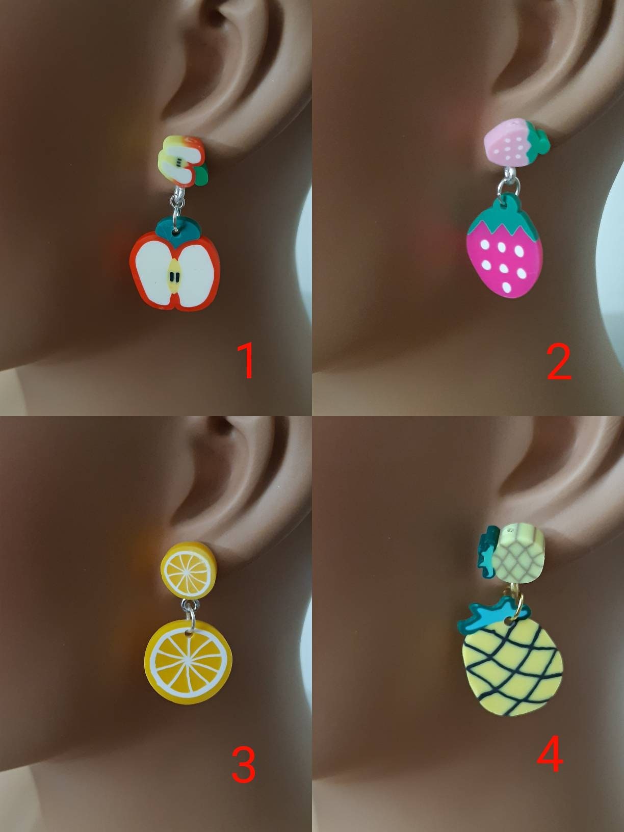 Cute Fruit 3D and Slices Earrings Cherry Watermelon Apple Orange Grape Strawberry Banana Lemon Pineapple Lightweight Earrings Free Shipping