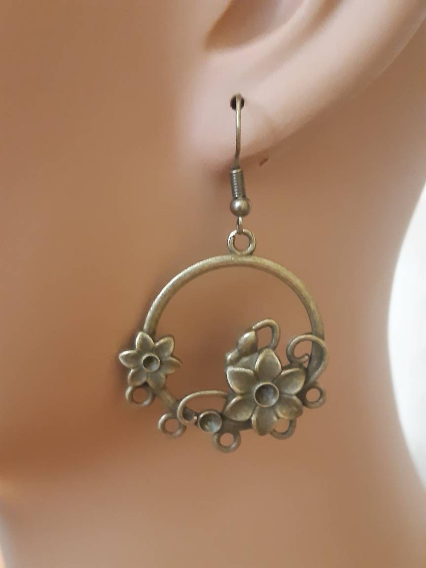 Antique Bronze Color Flower Earrings New Style Dangle Drop Earrings Flower Earrings Shipping