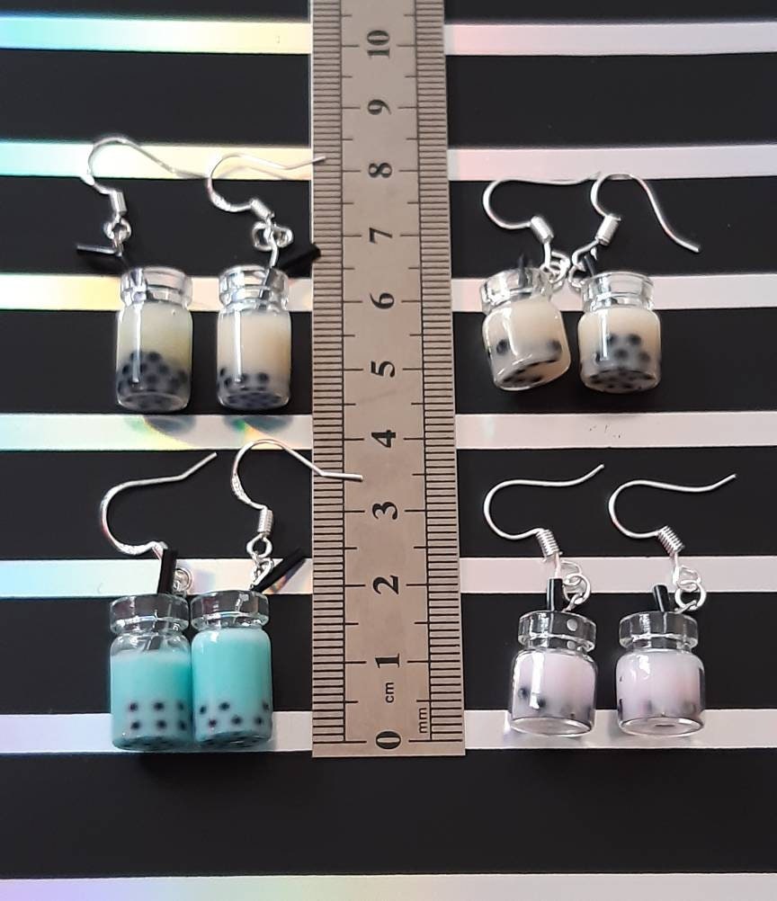 3D Boba Tea Earrings Cute Milk Tea Dangle Earrings USA Flag Earrings Stainless Steel Hook Funny Earrings Glass Bottle Earring Free shipping