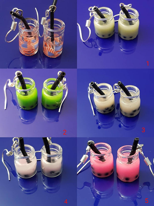 3D Boba Tea Earrings Cute Milk Tea Dangle Earrings USA Flag Earrings Stainless Steel Hook Funny Earrings Glass Bottle Earring Free shipping