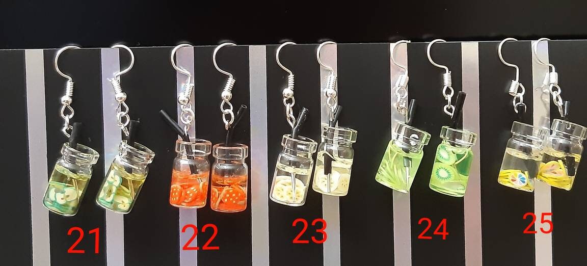 3D Cute Boba Fruit Bottle Earrings Watermelon, Apple, Orange, Grape, Strawberry, Banana, Lemon, Flower Earrings Free Shipping