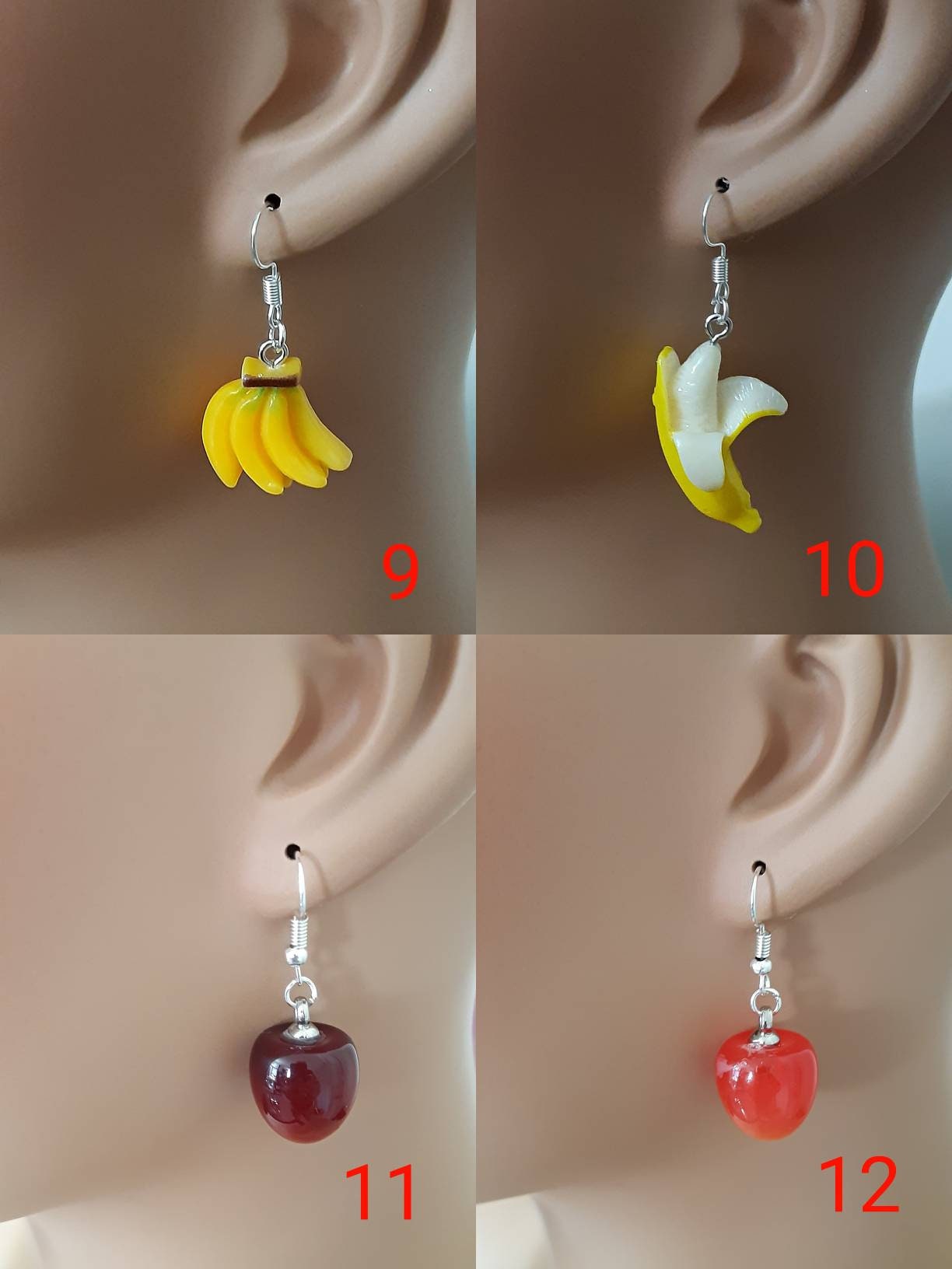 Cute Fruit 3D and Slices Earrings Cherry Watermelon Apple Orange Grape Strawberry Banana Lemon Pineapple Lightweight Earrings Free Shipping