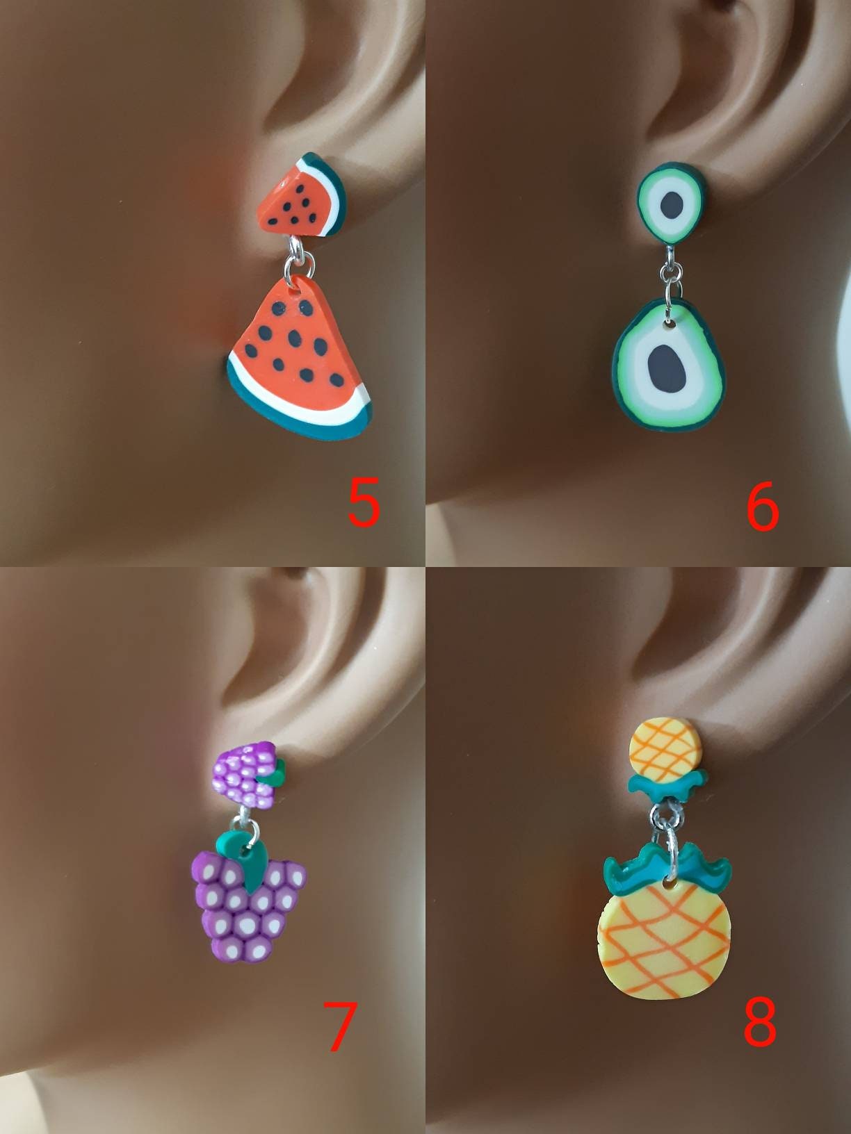 Cute Fruit 3D and Slices Earrings Cherry Watermelon Apple Orange Grape Strawberry Banana Lemon Pineapple Lightweight Earrings Free Shipping