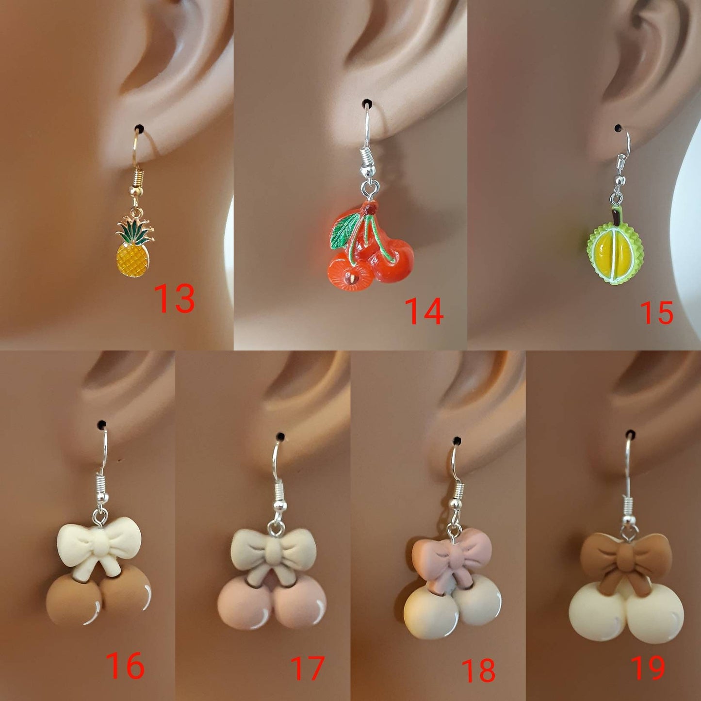 Cute Fruit 3D and Slices Earrings Cherry Watermelon Apple Orange Grape Strawberry Banana Lemon Pineapple Lightweight Earrings Free Shipping