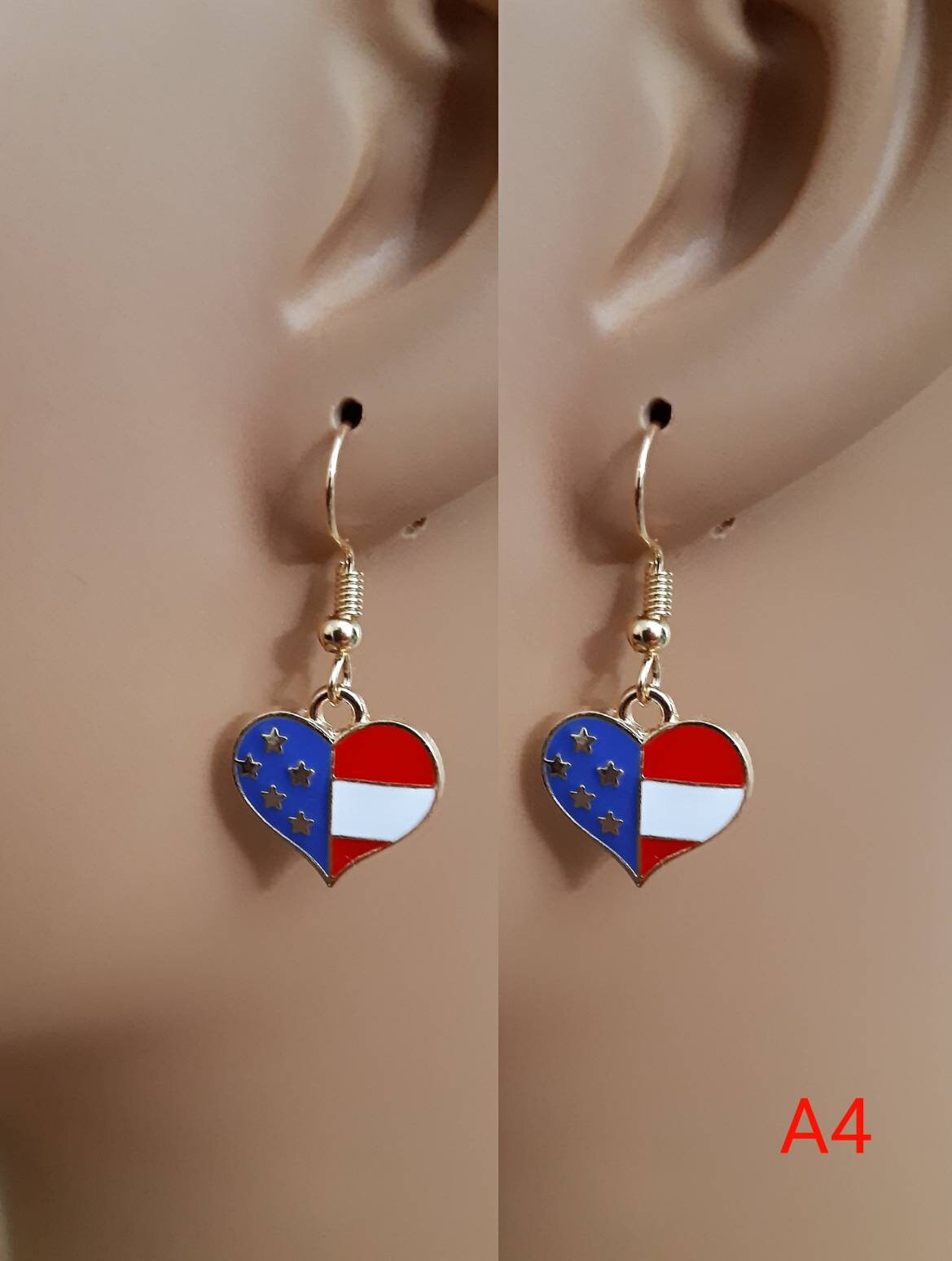 4th of July Earring Patriotic Dangle Earrings Red White Blue Heart and Flag Charms Perfects Independence Day Earring