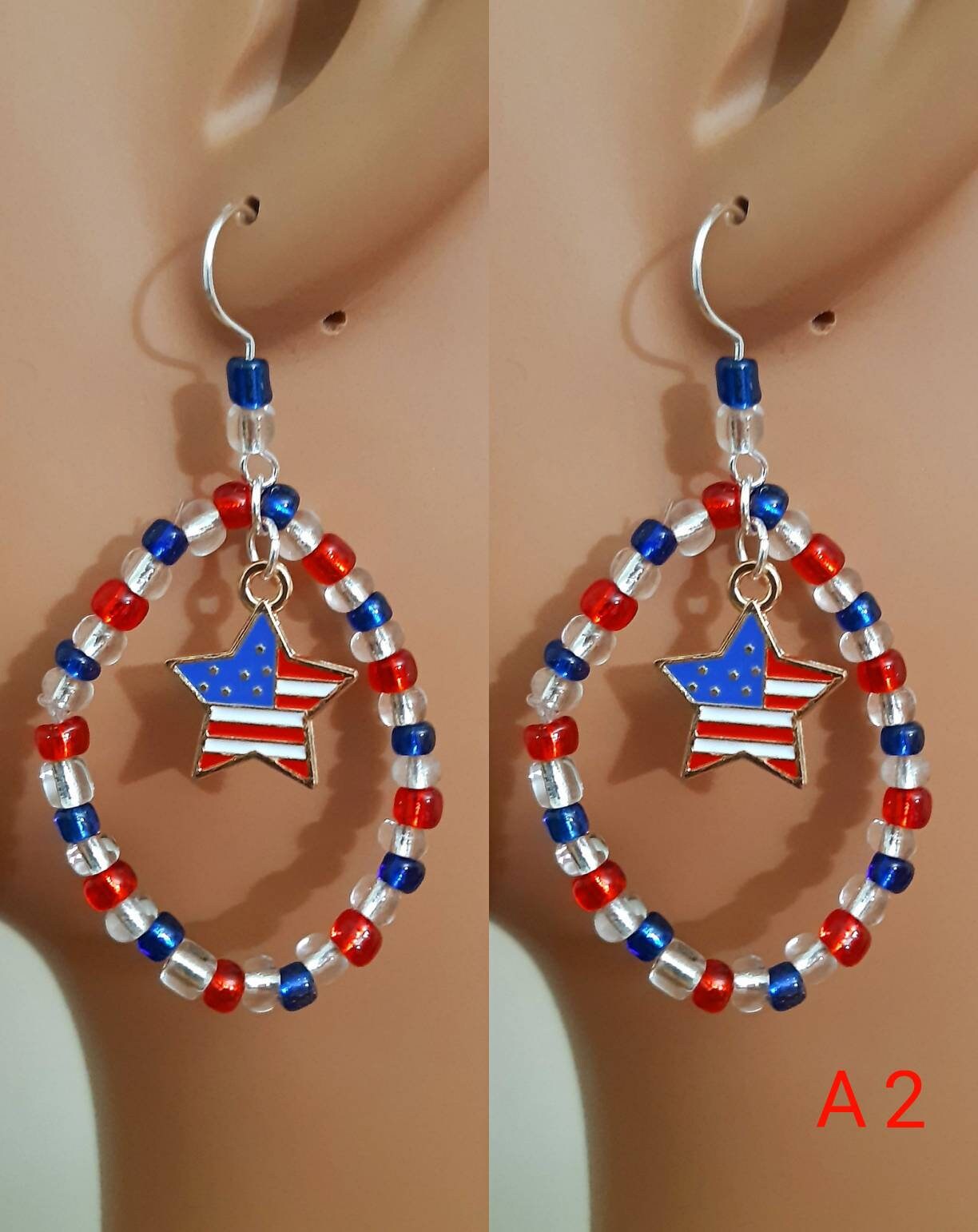 4th of July Earring Patriotic Dangle Earrings Red White Blue Heart and Flag Charms Perfects Independence Day Earring