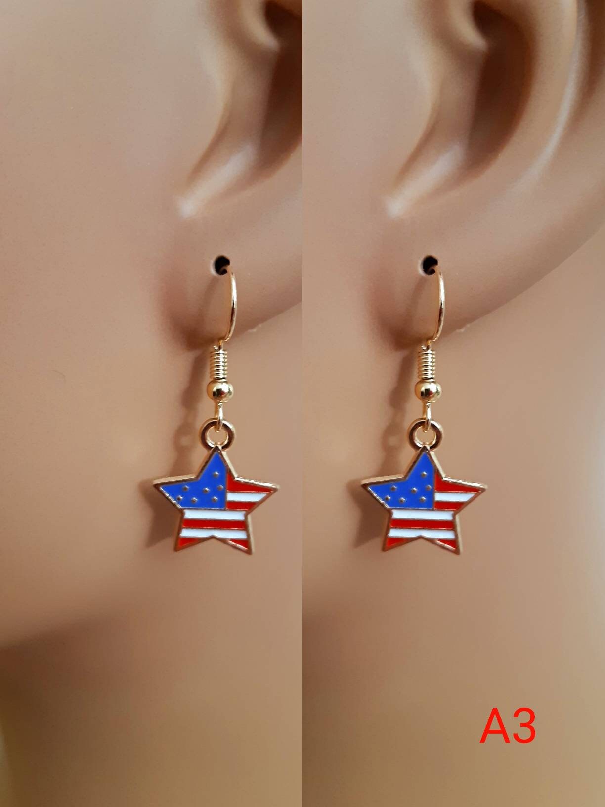 4th of July Earring Patriotic Dangle Earrings Red White Blue Heart and Flag Charms Perfects Independence Day Earring