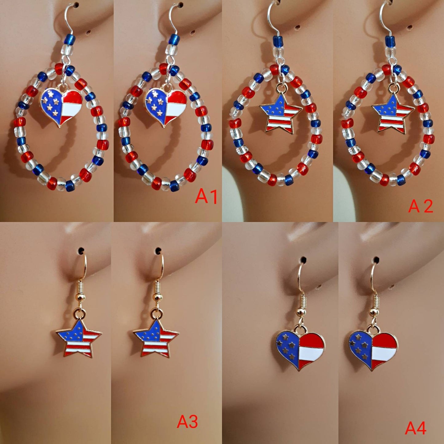 4th of July Earring Patriotic Dangle Earrings Red White Blue Heart and Flag Charms Perfects Independence Day Earring