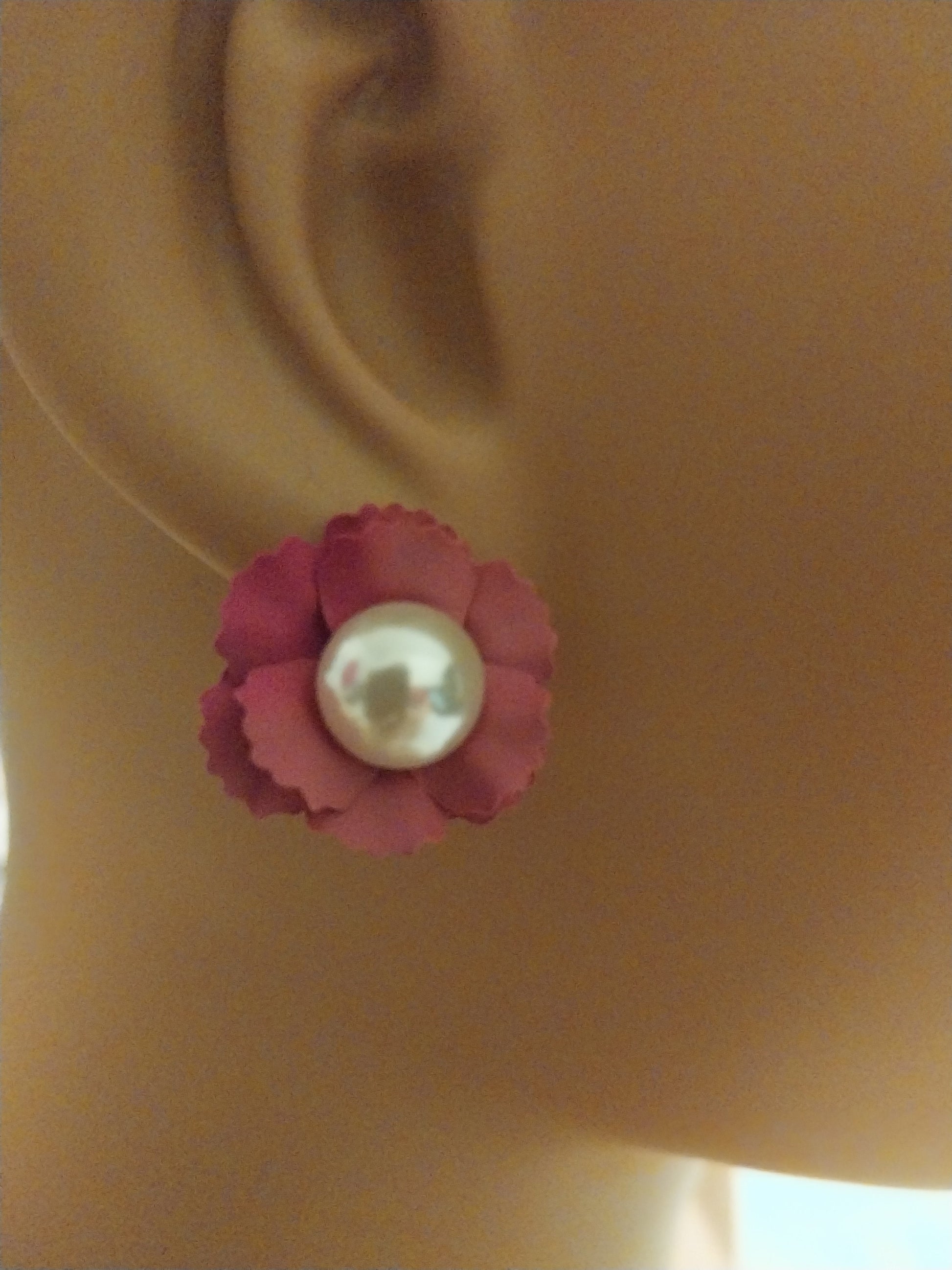 3D Stud Flower Earring Fashion Pink Flower Pearl 18mm Stud Earrings High Quality Free Shipping