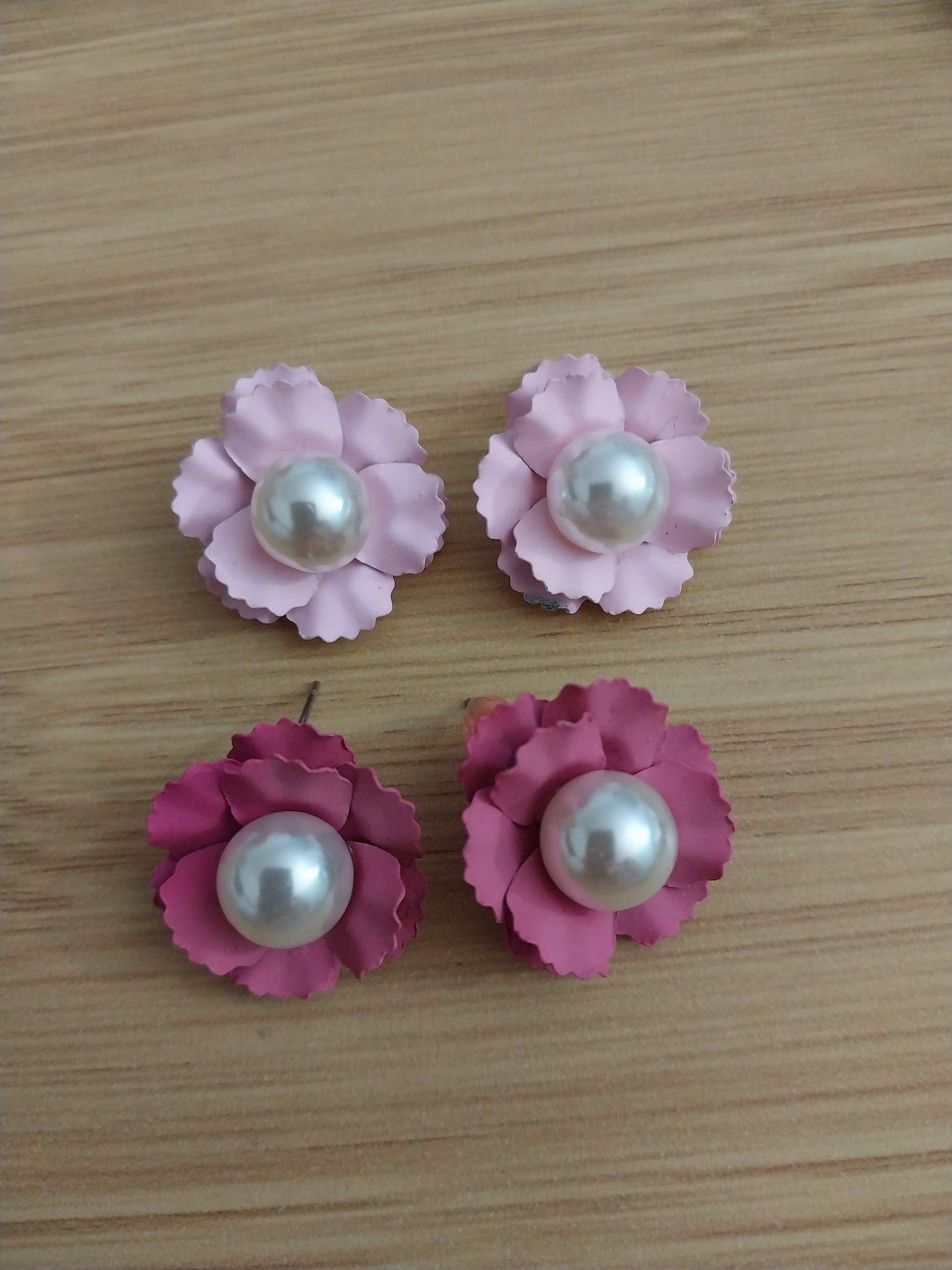 3D Stud Flower Earring Fashion Pink Flower Pearl 18mm Stud Earrings High Quality Free Shipping