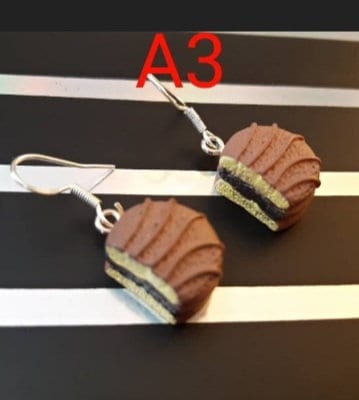 Cake Earrings 3D Cake Earrings Chocolate Layer Cake Earrings Bakery Jewelry Free Shipping