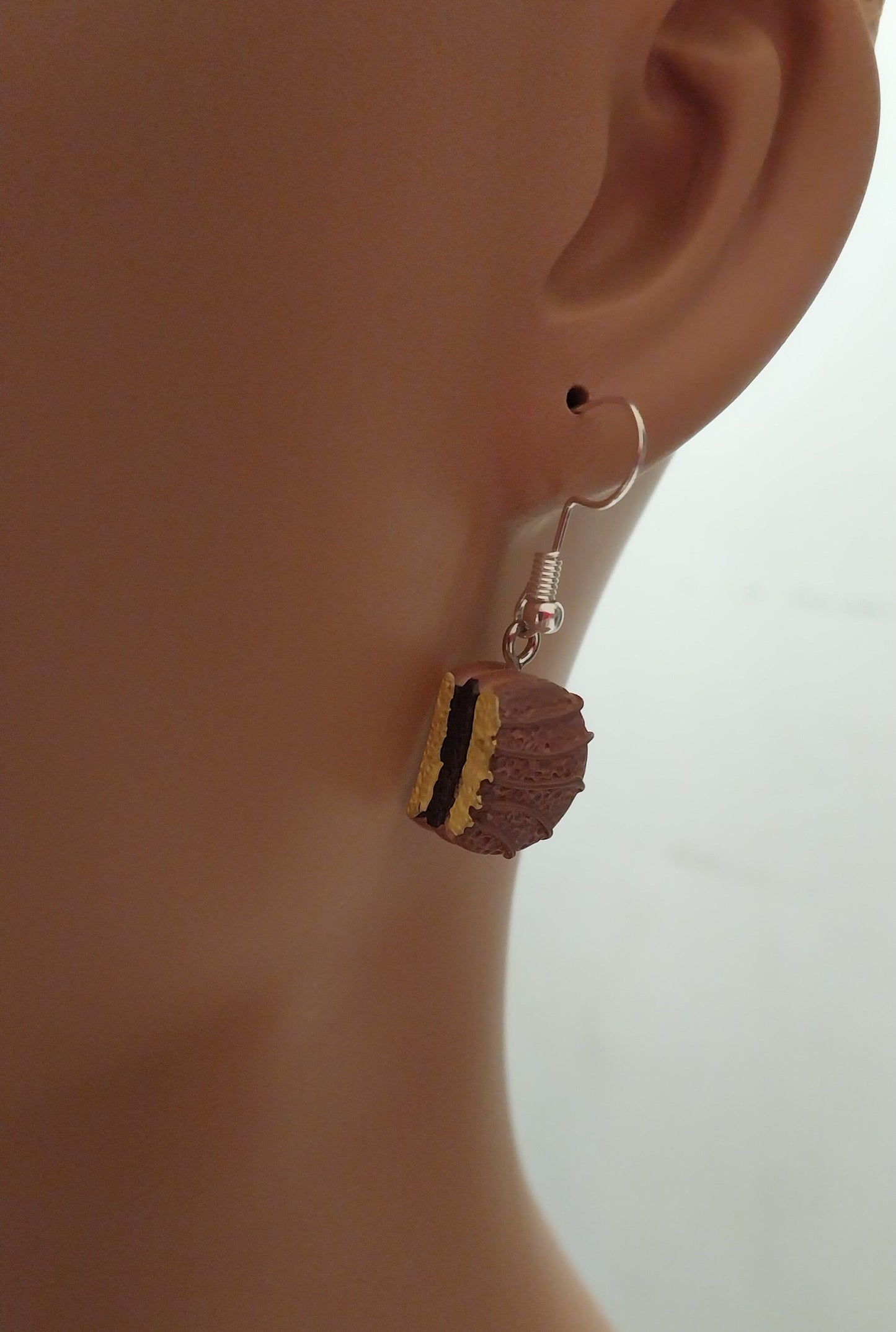 Cake Earrings 3D Cake Earrings Chocolate Layer Cake Earrings Bakery Jewelry Free Shipping