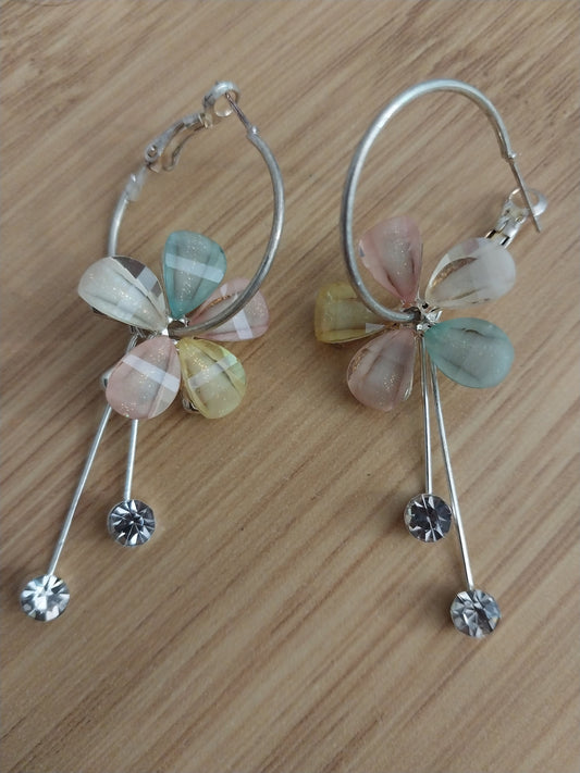 Light Yellow Flower Drop Earrings Crystal Flower Earring Elegant Sweet Flower Earrings Hoop Drop Earrings Fashion Earrings