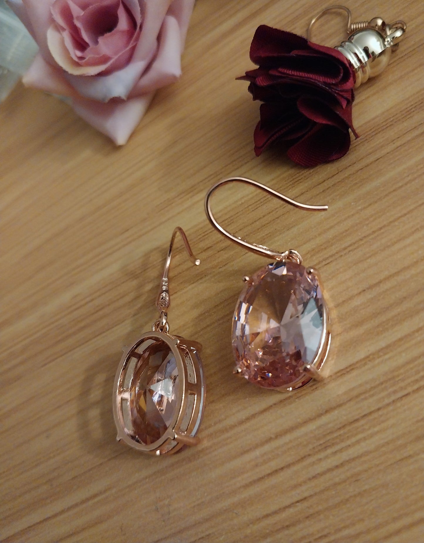 Pink Crystal Dangle Earring Simulate Morganite Tone Earring Water Sterling Silver Earrings Rose Gold Plated Sparkling High Quality Earring