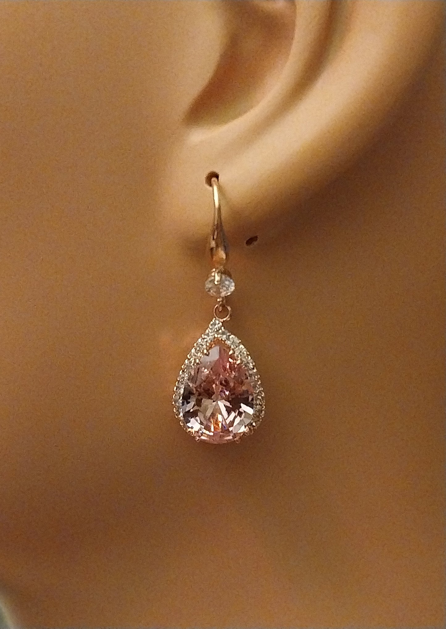 Pink Crystal Dangle Earring Simulate Morganite Tone Earring Water Sterling Silver Earrings Rose Gold Plated Sparkling High Quality Earring