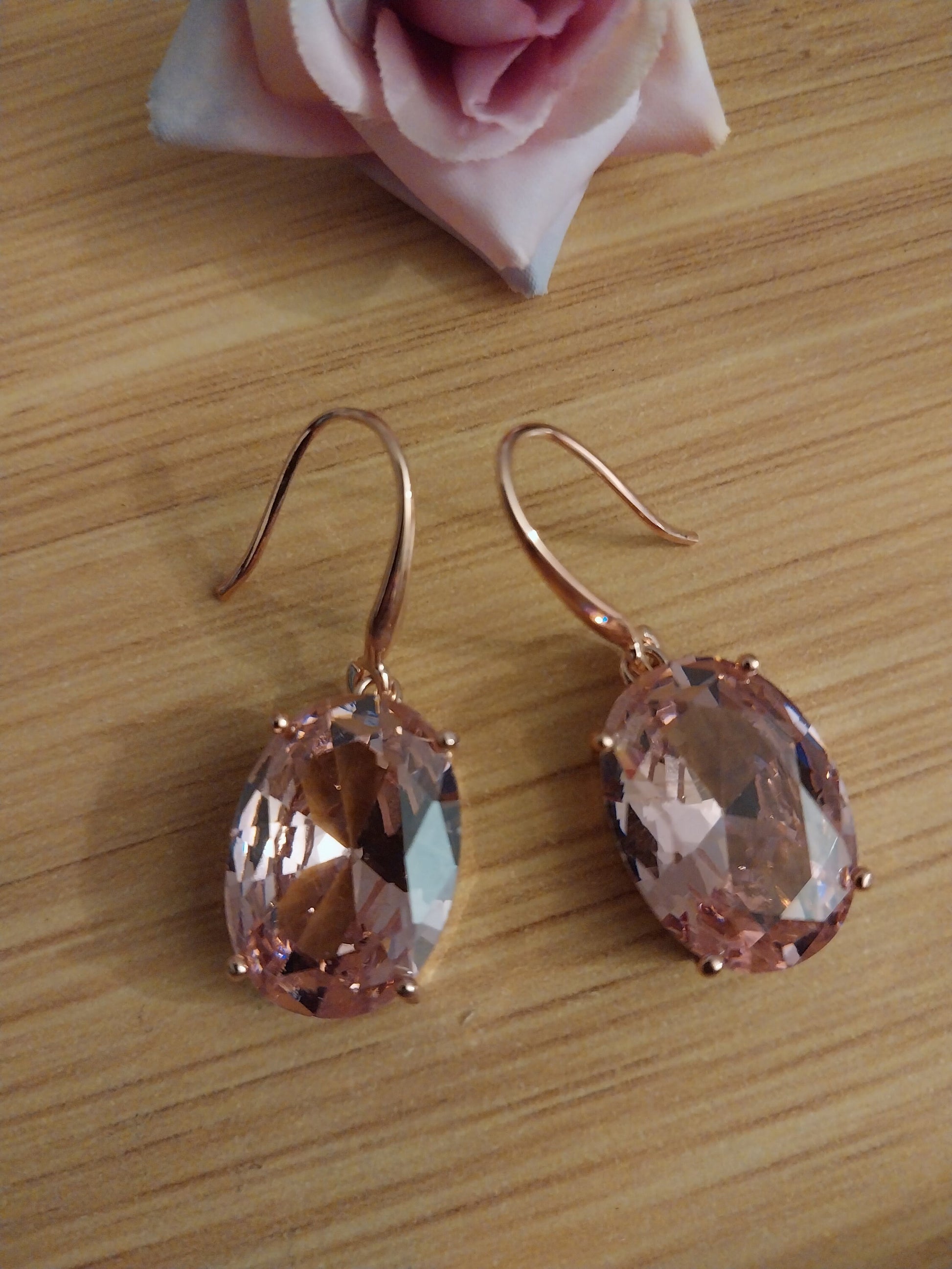 Pink Crystal Dangle Earring Simulate Morganite Tone Earring Water Sterling Silver Earrings Rose Gold Plated Sparkling High Quality Earring