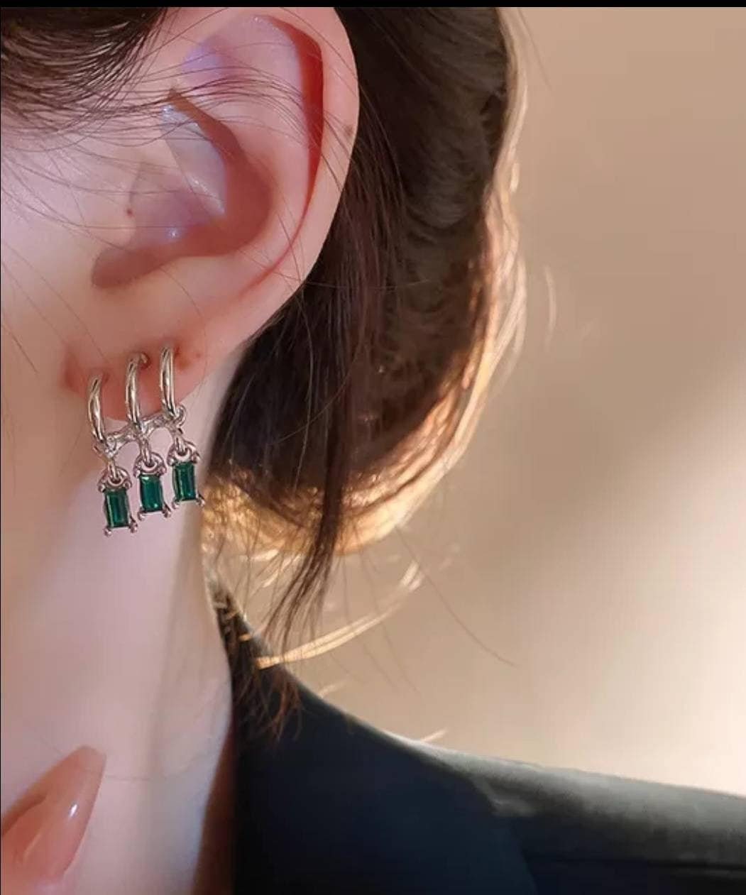 Light Luxury Black Green Crystal Tassel Earrings Three Row Earring Shiny Stud Earrings Classic Fashion Zirconia Elegant Trendy Jewelry Gifts