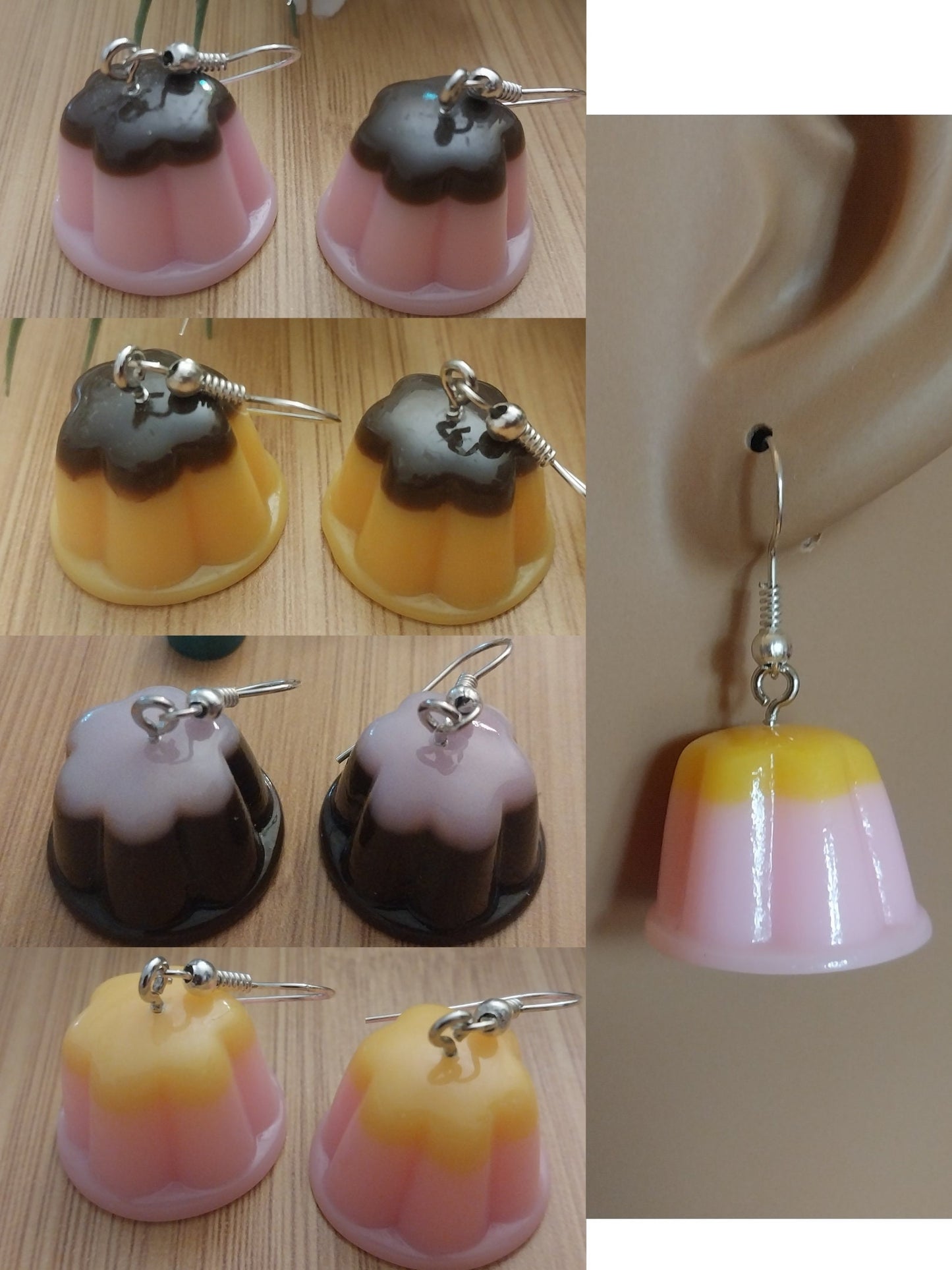 3D Pudding Earring Cute Flan Earrings Jelly Earring Chocolate Pudding Earring Mango Blueberry Strawberry Pudding Snack Earring Free Shipping