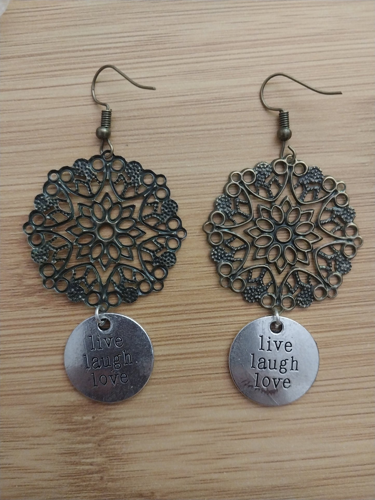 Retro Earrings Lucky Earrings Double Side Fashion Earrings Ornate Earrings Black Flower Earrings Live laugh Love Earring Happy Life Earrings