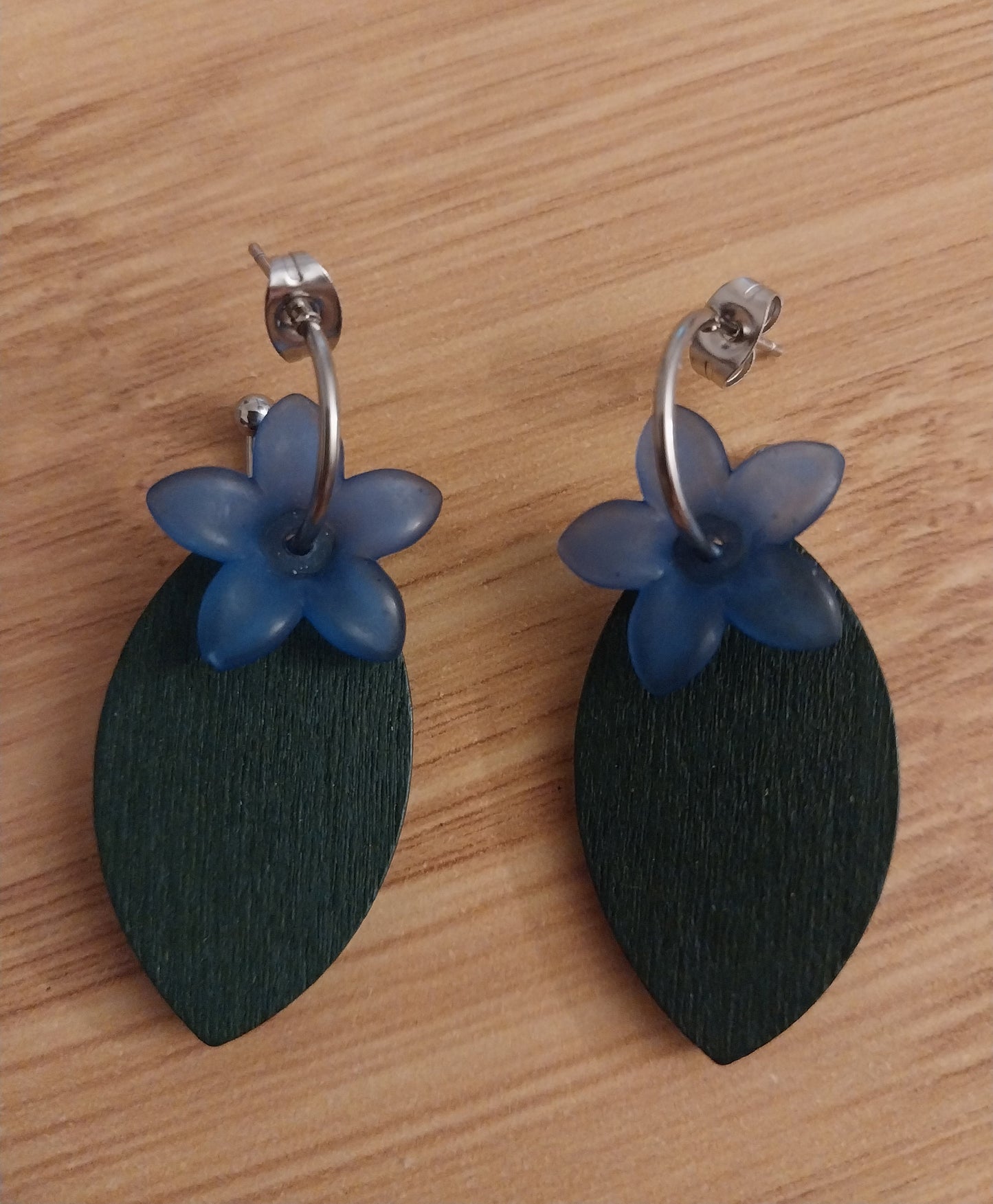 3D Leave Earrings Blue Flower Earrings Wood Leaves Earrings New Design Earring Handmade Earrings Unique Earrings Green Earring Free Shipping