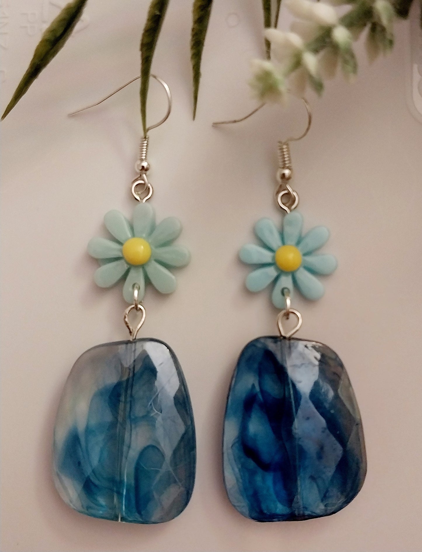 Long Yellow Flower Earrings Blue Flower Drop Earring Sea Waves Earrings Hazy Beauty Earrings Cute Irregular Shape Earring New Unique Earring