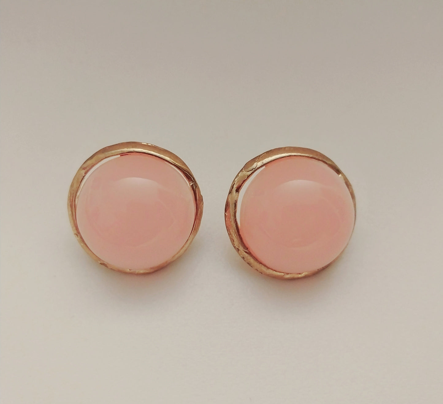 Pink Stud Earrings White Stud Earring Boho Round Pink Earrings Artisanal Earring Unique Earring 20mm Large Earring Pink Opal Color Earrings