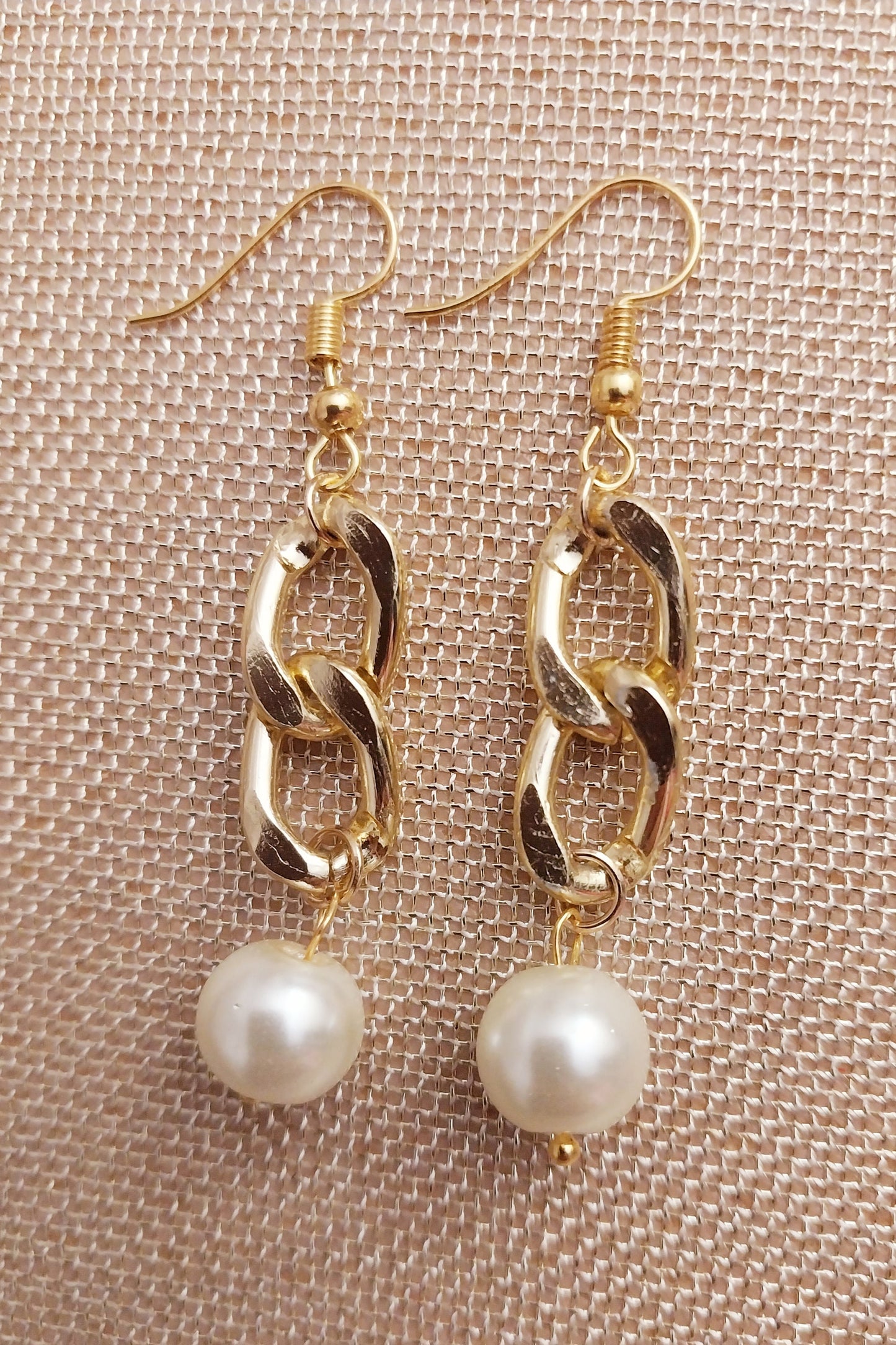 Chain Faux Pearl Drop Earrings Long Multi Link Earrings Gold Chain Peal Drop Earrings Vintage Chain Clip On Earring New Fashion Handmade