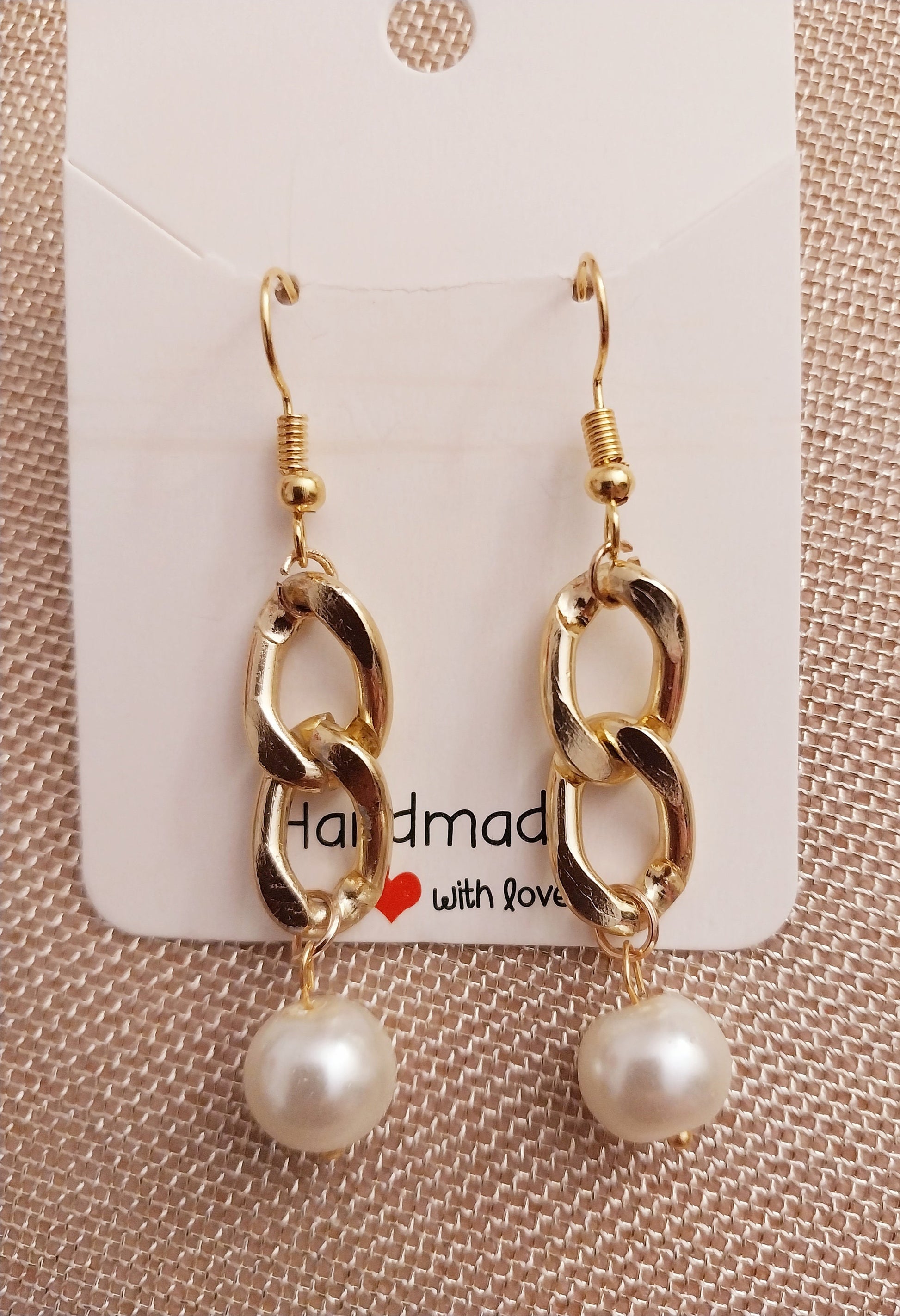 Chain Faux Pearl Drop Earrings Long Multi Link Earrings Gold Chain Peal Drop Earrings Vintage Chain Clip On Earring New Fashion Handmade