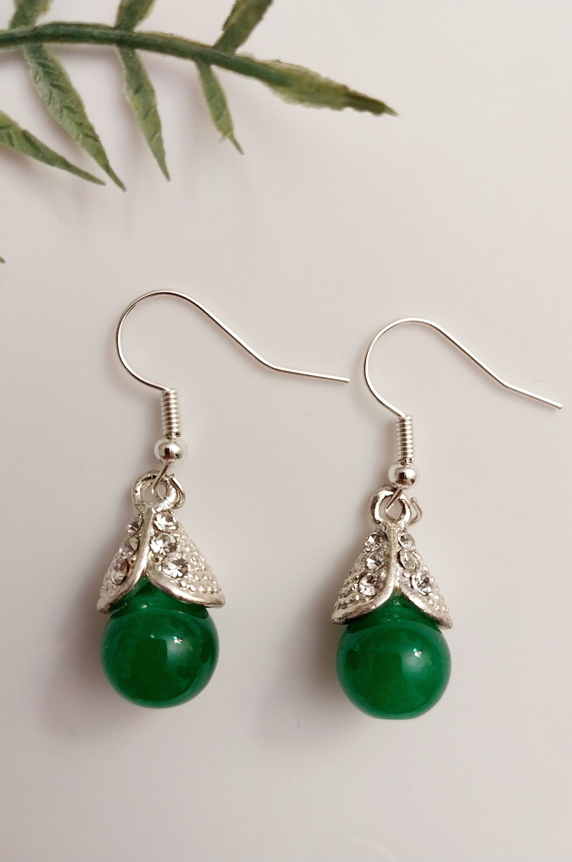 Green Drop Ball Earrings Green Drop Earrings Red Beads Jewelry Red Round Ball Earring CZ Sterling Sliver Earrings Free Shipping