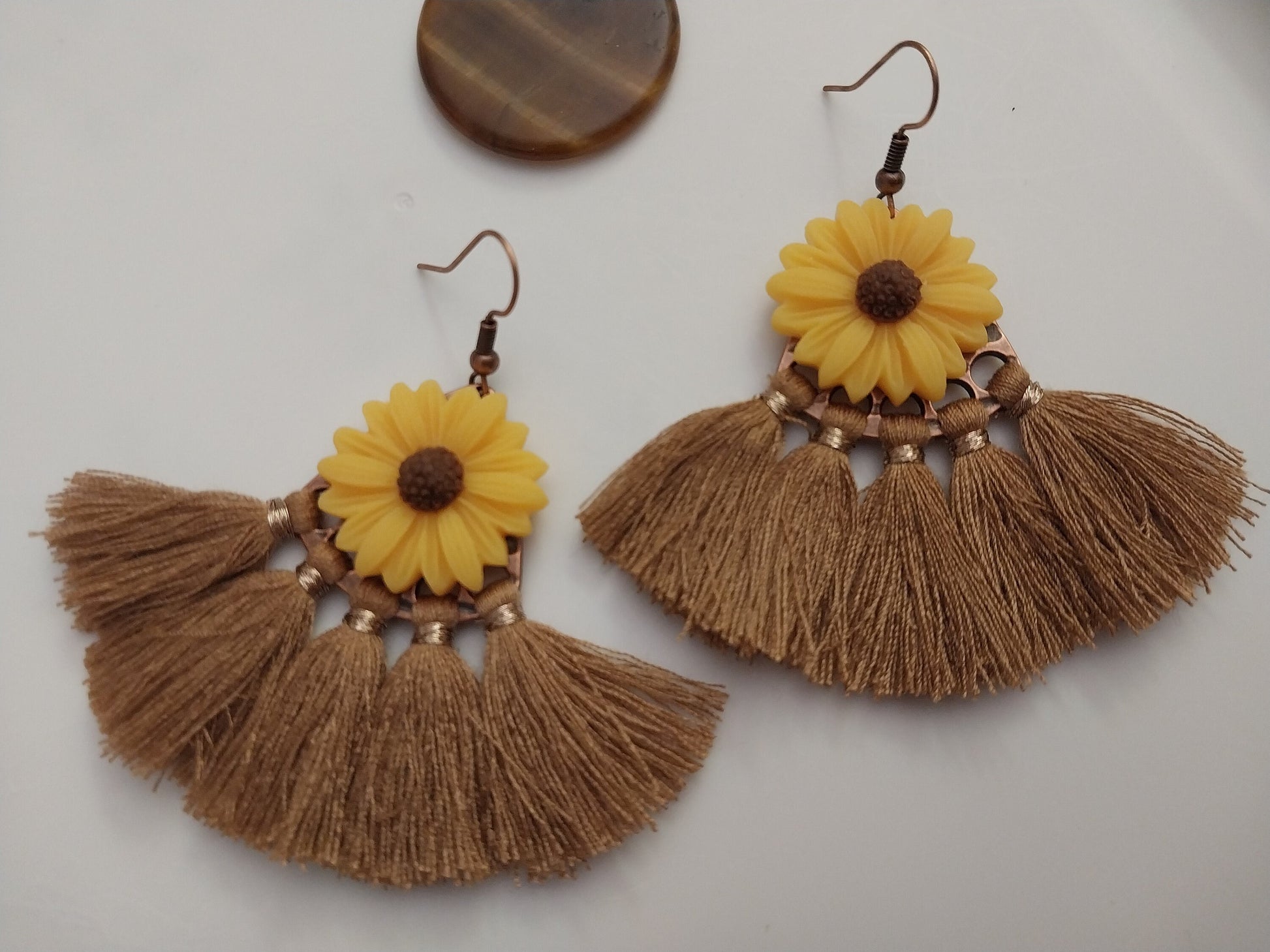 Flower Earrings Sunflower Earrings Fringe Drop Earrings Artisanal Earrings South Style Earring Unique Earring Vacation Earring Free Shipping