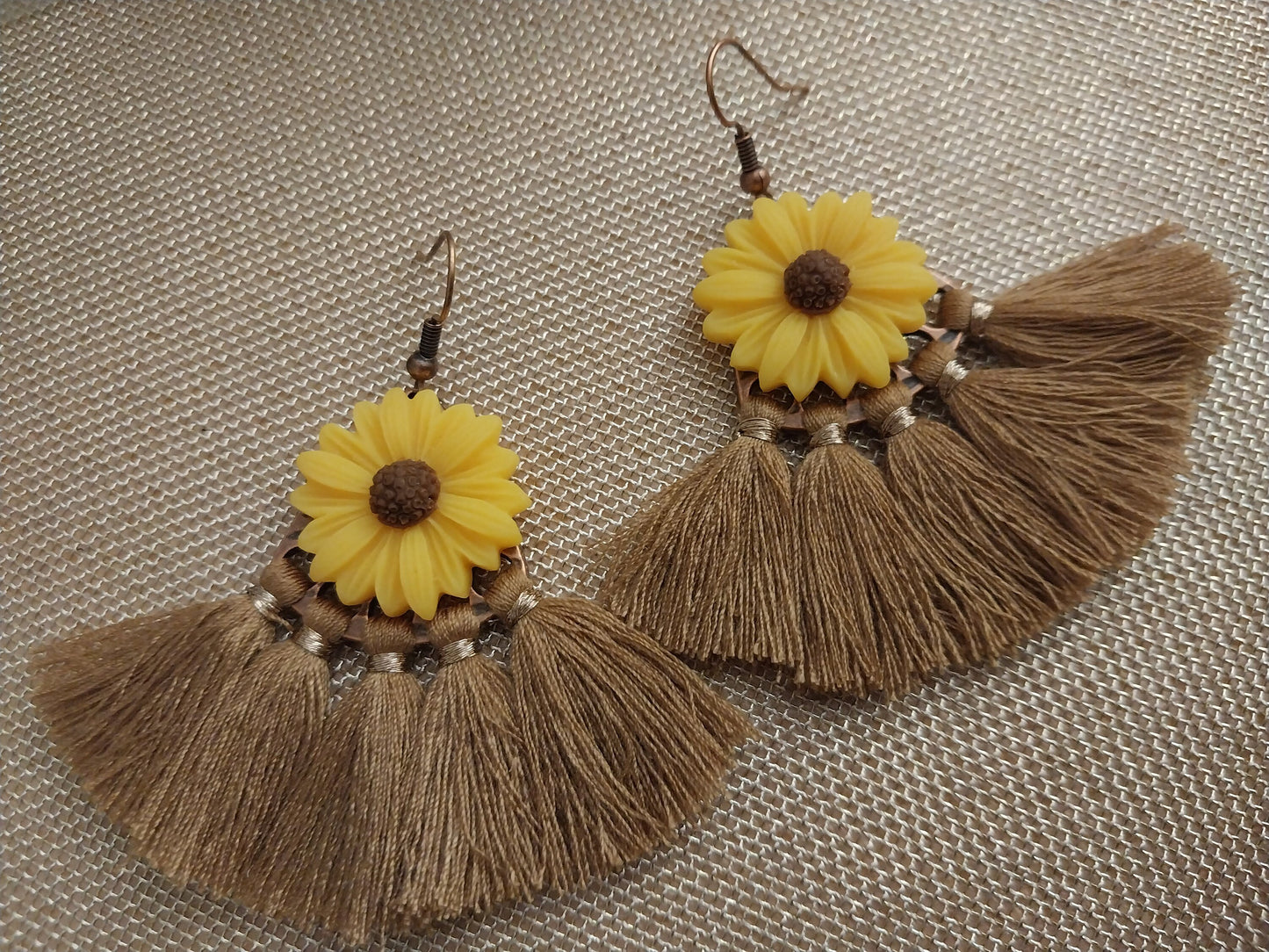 Flower Earrings Sunflower Earrings Fringe Drop Earrings Artisanal Earrings South Style Earring Unique Earring Vacation Earring Free Shipping