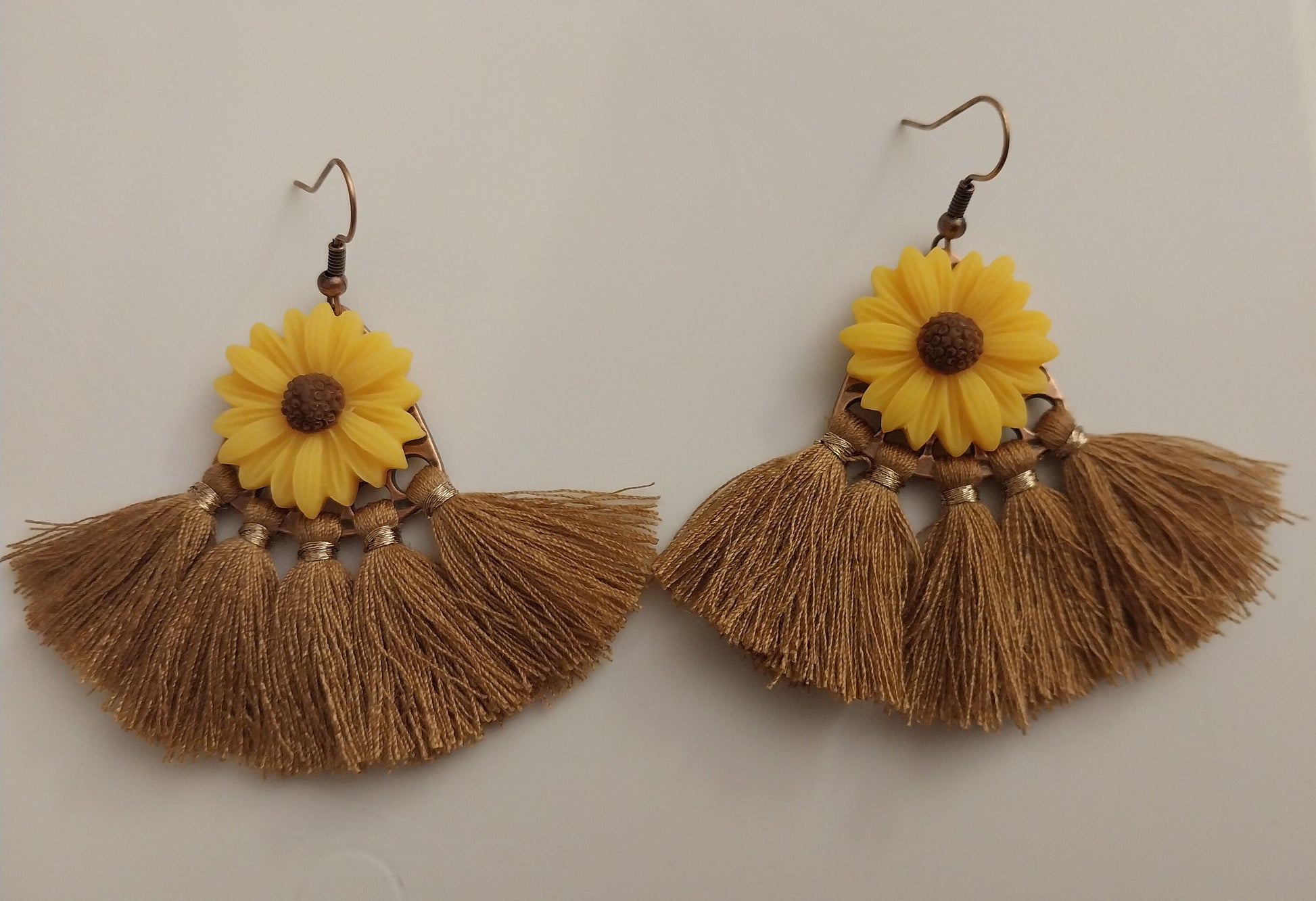 Flower Earrings Sunflower Earrings Fringe Drop Earrings Artisanal Earrings South Style Earring Unique Earring Vacation Earring Free Shipping