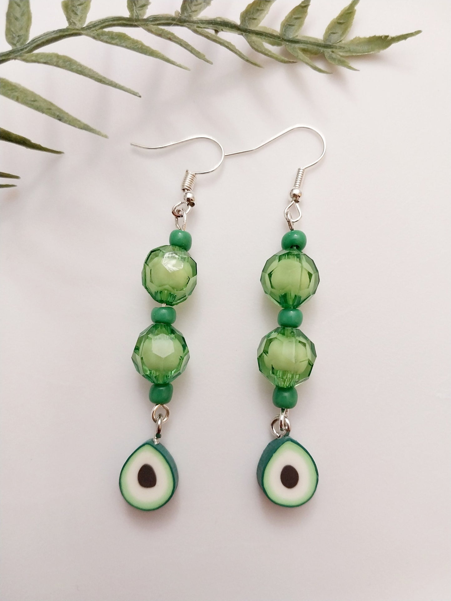 Avocado Earrings Wild Green Drop Earring Avocado Unique Hanging Green Earring Cute Fruit Earring Green Light Beads Earring